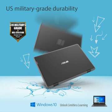 ASUS BR1100 Laptop 2in1, 11.6in Touchscreen Laptop, Celeron N6000, 8GB RAM, 128GB SSD, HDMI, Windows 10 Pro(Renewed)