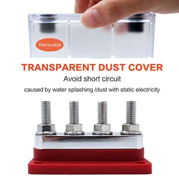 AMOMD 2 pcs 600A High Current Bus Bar with 4 Studs (3/8 inch) M10 Nickel Plated Copper Distribution Block Ideal for Electrical Battery Ground Buss Bar Connections with Cover 300 V AC/12-48 V DC