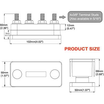AMOMD 2 pcs 600A High Current Bus Bar with 4 Studs (3/8 inch) M10 Nickel Plated Copper Distribution Block Ideal for Electrical Battery Ground Buss Bar Connections with Cover 300 V AC/12-48 V DC