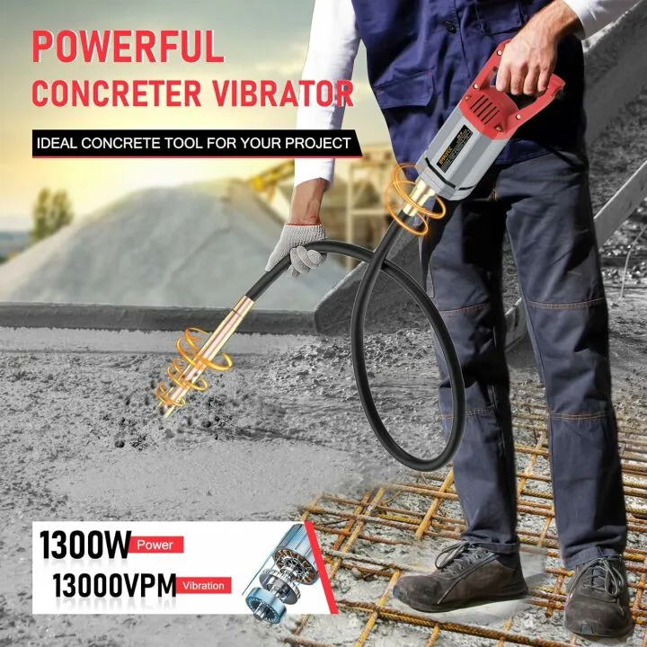 Powerful 1300W Concrete Vibrator with 6.6 FT Rod