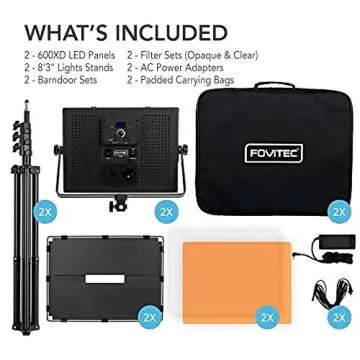 Fovitec 600 LED Daylight Panel Kit with Cases and Stand, 2 LED Panels and Barn Doors, 5600K, 95+ CRI for Portraits, Product Photography, Vlogging, and Live Streaming