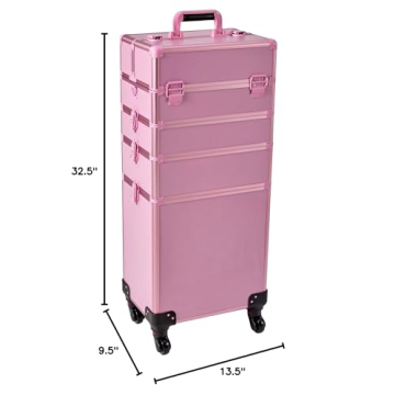 Train Case Rolling 5-in-1 with nail polish holder Portable Makeup Professional Cosmetic Organizer Makeup Traveling case Trolley Cart Trunk