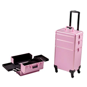 Train Case Rolling 5-in-1 with nail polish holder Portable Makeup Professional Cosmetic Organizer Makeup Traveling case Trolley Cart Trunk