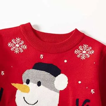 ILAVSUN Girls Ugly Christmas Sweater Kids Little Boys Double Layer Knitted Funny Snowman Snowflakes Xmas Holiday Pullover Sweater 4-5 Years Old Red