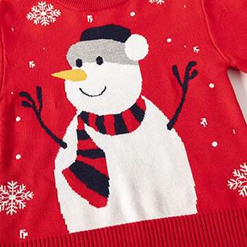 ILAVSUN Girls Ugly Christmas Sweater Kids Little Boys Double Layer Knitted Funny Snowman Snowflakes Xmas Holiday Pullover Sweater 4-5 Years Old Red