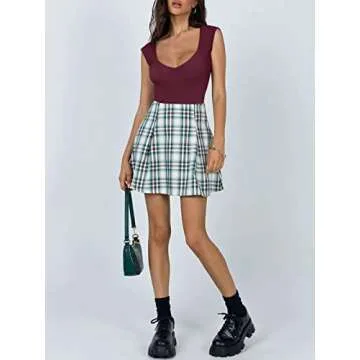 REORIA Women's Summer Sexy Casual V Neck Double Lined Seamless Sleeveless Slimming One Piece Leotards Going Out Trendy Tank Top Tees Thong Bodysuits Burgundy Large