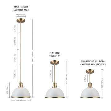 Globe Electric 60824 1-Light Pendant, Matte White, Matte Brass Accents, Kitchen Island, Café, Decor...