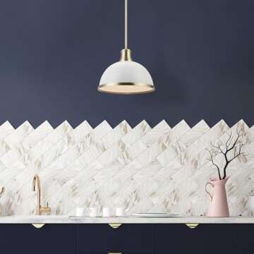 Globe Electric 60824 1-Light Pendant, Matte White, Matte Brass Accents, Kitchen Island, Café, Decorative, Ceiling Hanging Light Fixture, Modern, Vintage, Glam, Overhead Lamp, Bulb Not Included