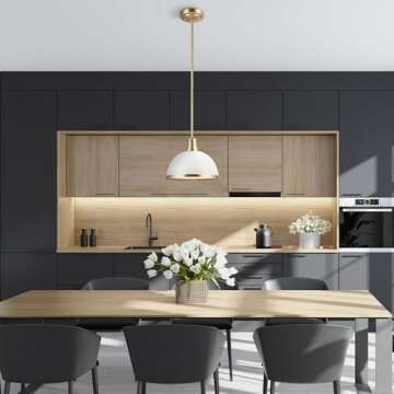 Globe Electric 60824 1-Light Pendant, Matte White, Matte Brass Accents, Kitchen Island, Café, Decorative, Ceiling Hanging Light Fixture, Modern, Vintage, Glam, Overhead Lamp, Bulb Not Included