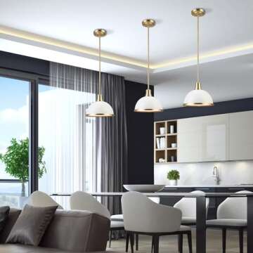 Globe Electric 60824 1-Light Pendant, Matte White, Matte Brass Accents, Kitchen Island, Café, Decorative, Ceiling Hanging Light Fixture, Modern, Vintage, Glam, Overhead Lamp, Bulb Not Included