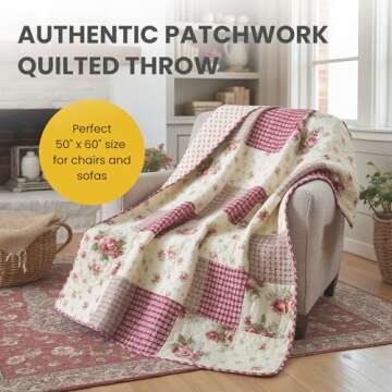 SLPR Cotton Quilted Throw Blanket, Floral Farmhouse Patchwork Quilt for Cozy Living