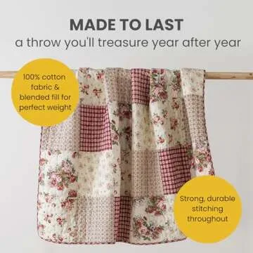 SLPR Floral Cotton Quilted Throw Blanket for Cozy Decor