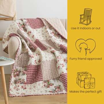 SLPR Floral Cotton Quilted Throw Blanket for Cozy Decor