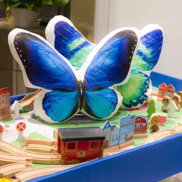 JWH 3D Butterfly Pillow Decorative Plush Throw Pillow Colorful Animal Print Cushion Bed Couch Living Room Bedroom Farmhouse 13x15 Inch Blue