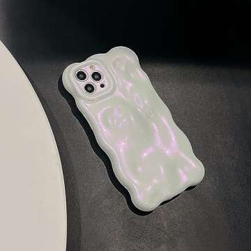 XIZYO for iPhone 14 Pro Case 6.1 Inch Cute Wave Pattern Aesthetic Phone Case 3D Curly Wavy Shape Plating Glitter Bling for Women Girls Soft Bumper Silicone Shockproof Case, Pearl Pink