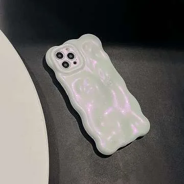 XIZYO for iPhone 14 Pro Case 6.1 Inch Cute Wave Pattern Aesthetic Phone Case 3D Curly Wavy Shape Plating Glitter Bling for Women Girls Soft Bumper Silicone Shockproof Case, Pearl Pink