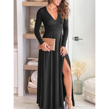 Elegant ANRABESS Deep V Neck Maxi Dress for Weddings