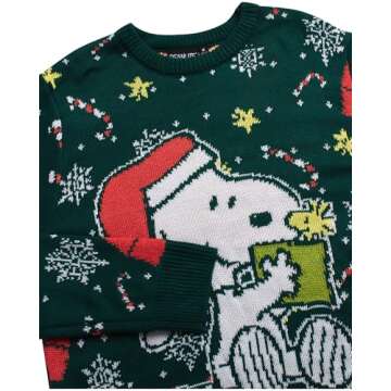 Peanuts Men's Ugly Christmas Sweater - Snoopy Crewneck Pullover Sweatshirt - Cute Holiday Sweater for Men (S-XL), Size X-Large, Snoopy Green