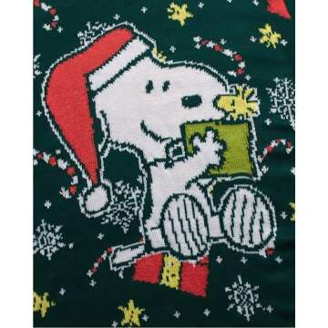 Peanuts Men's Ugly Christmas Sweater - Snoopy Crewneck Pullover Sweatshirt - Cute Holiday Sweater for Men (S-XL), Size X-Large, Snoopy Green
