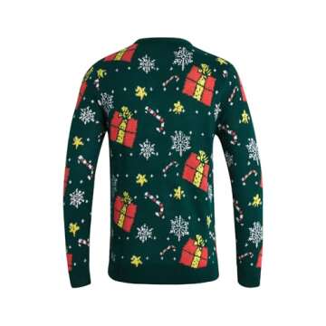 Peanuts Men's Ugly Christmas Sweater - Snoopy Crewneck Pullover Sweatshirt - Cute Holiday Sweater for Men (S-XL), Size X-Large, Snoopy Green