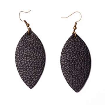 L&N Rainbery 2 Pairs Leaf Leather Earrings Faux Leather Teardrop Earrings Metallic Drop Earrings (Rose Gold+Black)