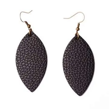 L&N Rainbery 2 Pairs Leaf Leather Earrings Faux Leather Teardrop Earrings Metallic Drop Earrings (Rose Gold+Black)