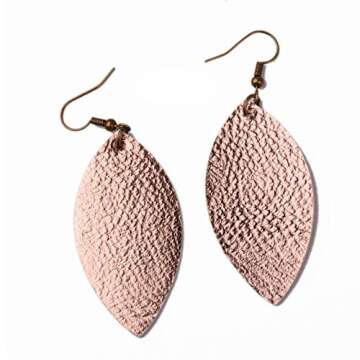 L&N Rainbery 2 Pairs Leaf Leather Earrings Faux Leather Teardrop Earrings Metallic Drop Earrings (Rose Gold+Black)