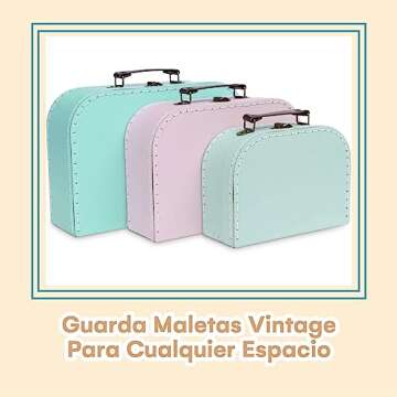 Jewelkeeper Paperboard Suitcases, Set of 3 - Vintage Decorative Storage Box, Luggage Decor Storage, ...