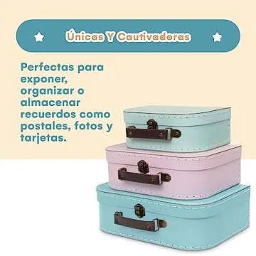 Jewelkeeper Paperboard Suitcases, Set of 3 - Vintage Decorative Storage Box, Luggage Decor Storage, Vintage Decor for Birthdays, Weddings, Retro Pastel Decor