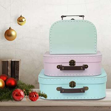 Jewelkeeper Paperboard Suitcases, Set of 3 - Vintage Decorative Storage Box, Luggage Decor Storage, Vintage Decor for Birthdays, Weddings, Retro Pastel Decor