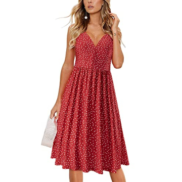 ULTRANICE Women's V Neck Spaghetti Strap Summer Dress