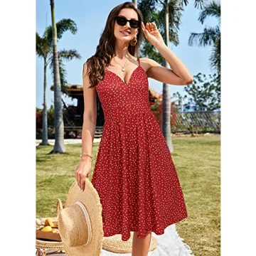 ULTRANICE Women's V Neck Spaghetti Strap Summer Dress