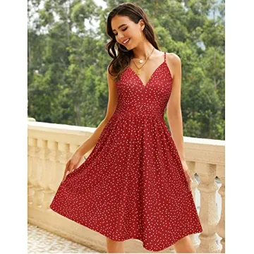 ULTRANICE Women's V Neck Spaghetti Strap Summer Dress