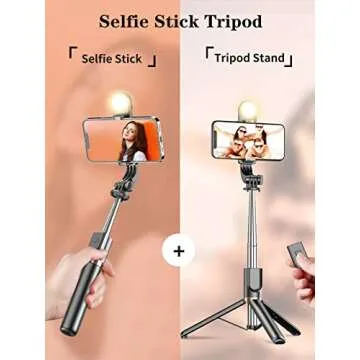 Selfie Stick Tripod with Wireless Remote, 46'' Cellphone Selfie Stick Tripod with LED Fill Light, for iPhone 16/15/14/14 pro/13/13 Pro/12/11/11 Pro/XS Max/XS/XR/X/8/7 and Android Smartphone(Upgrade)