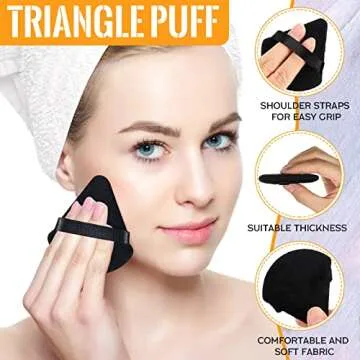 Meanplan 100 Pcs Powder Puff Face Soft Makeup Sponge Triangle Powder Puffs for Loose Velour Cosmetic Foundation Wet Dry Sponge Makeup Tools(Black)