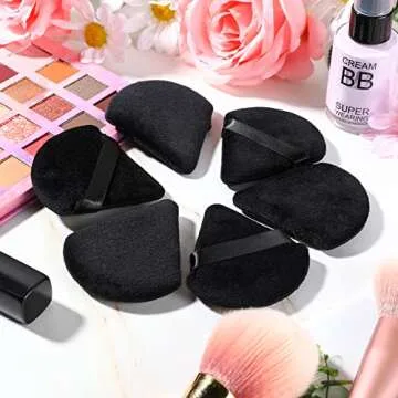 Meanplan 100 Pcs Powder Puff Face Soft Makeup Sponge Triangle Powder Puffs for Loose Velour Cosmetic Foundation Wet Dry Sponge Makeup Tools(Black)