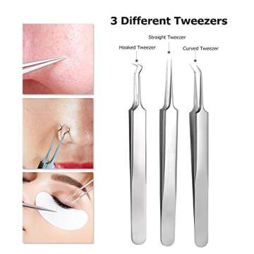 Pinkiou Blackhead Removers Comedone Pimple Popper Tool Acne Extractors Blemish Remover Ingrown Hair ...