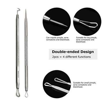 Pinkiou Blackhead Removers Comedone Pimple Popper Tool Acne Extractors Blemish Remover Ingrown Hair Tweezers Removal Kit Whitehead Remover Zit Treatment Skincare Tools for Face Nose, 8-in-1