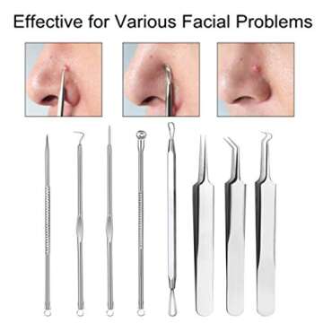 Pinkiou Blackhead Removers Comedone Pimple Popper Tool Acne Extractors Blemish Remover Ingrown Hair Tweezers Removal Kit Whitehead Remover Zit Treatment Skincare Tools for Face Nose, 8-in-1