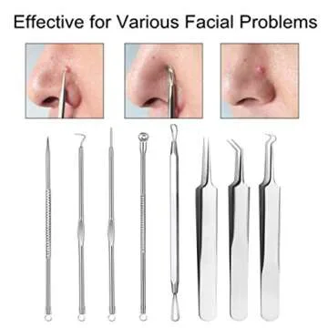 Pinkiou Blackhead Removers Comedone Pimple Popper Tool Acne Extractors Blemish Remover Ingrown Hair Tweezers Removal Kit Whitehead Remover Zit Treatment Skincare Tools for Face Nose, 8-in-1
