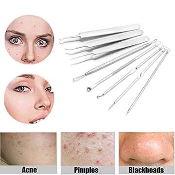 Pinkiou Blackhead Removers Comedone Pimple Popper Tool Acne Extractors Blemish Remover Ingrown Hair Tweezers Removal Kit Whitehead Remover Zit Treatment Skincare Tools for Face Nose, 8-in-1