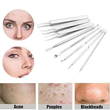 Pinkiou Blackhead Removers Comedone Pimple Popper Tool Acne Extractors Blemish Remover Ingrown Hair Tweezers Removal Kit Whitehead Remover Zit Treatment Skincare Tools for Face Nose, 8-in-1