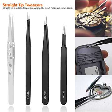 Precision Tweezers Set for Electronics, Crafting & Beauty