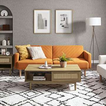 mopio Futon Sofa Bed, Small Couch, Sleeper, Loveseat, Mid Century Modern Futon Couch, Sofa Cama, Couches for Living Room (Apricot Velvet)