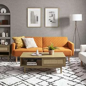 mopio Futon Sofa Bed, Small Couch, Sleeper, Loveseat, Mid Century Modern Futon Couch, Sofa Cama, Couches for Living Room (Apricot Velvet)