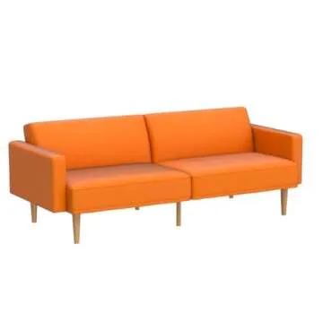 mopio Futon Sofa Bed, Small Couch, Sleeper, Loveseat, Mid Century Modern Futon Couch, Sofa Cama, Couches for Living Room (Apricot Velvet)