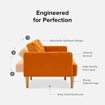 mopio Futon Sofa Bed, Small Couch, Sleeper, Loveseat, Mid Century Modern Futon Couch, Sofa Cama, Couches for Living Room (Apricot Velvet)