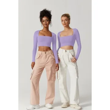 QINSEN Women's Sexy Square Neck Crop Top Long Sleeve Slim Fit