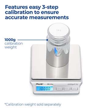 American Weigh Scales SC Series Precision Digital Kitchen Weight Scale, Food Measuring Scale, 2kg x 0.1g (Silver), AMW-SC-2KG
