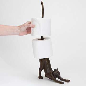 Bits and Pieces - Cat Paper Towel or Toilet Paper Holder Sculpture - Cast Iron - Kitchen Statue/Acce...